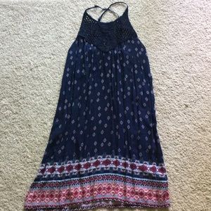 High neck Navy blue pattern dress